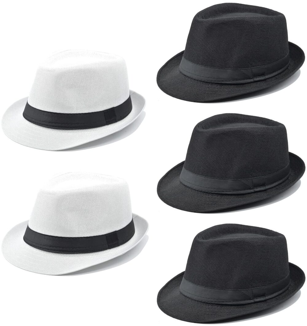 8009 5 Pack Fedora Hat Classic 1920s Hat Short Brim Fedora Hats Summer